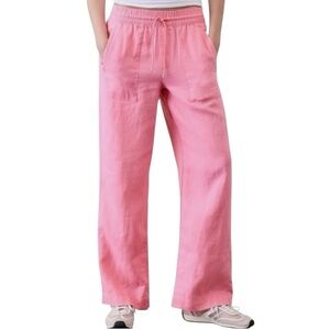 Athleta Retreat Linen High Rise Wide Leg Pant Raphanus Pink Size Small 851038